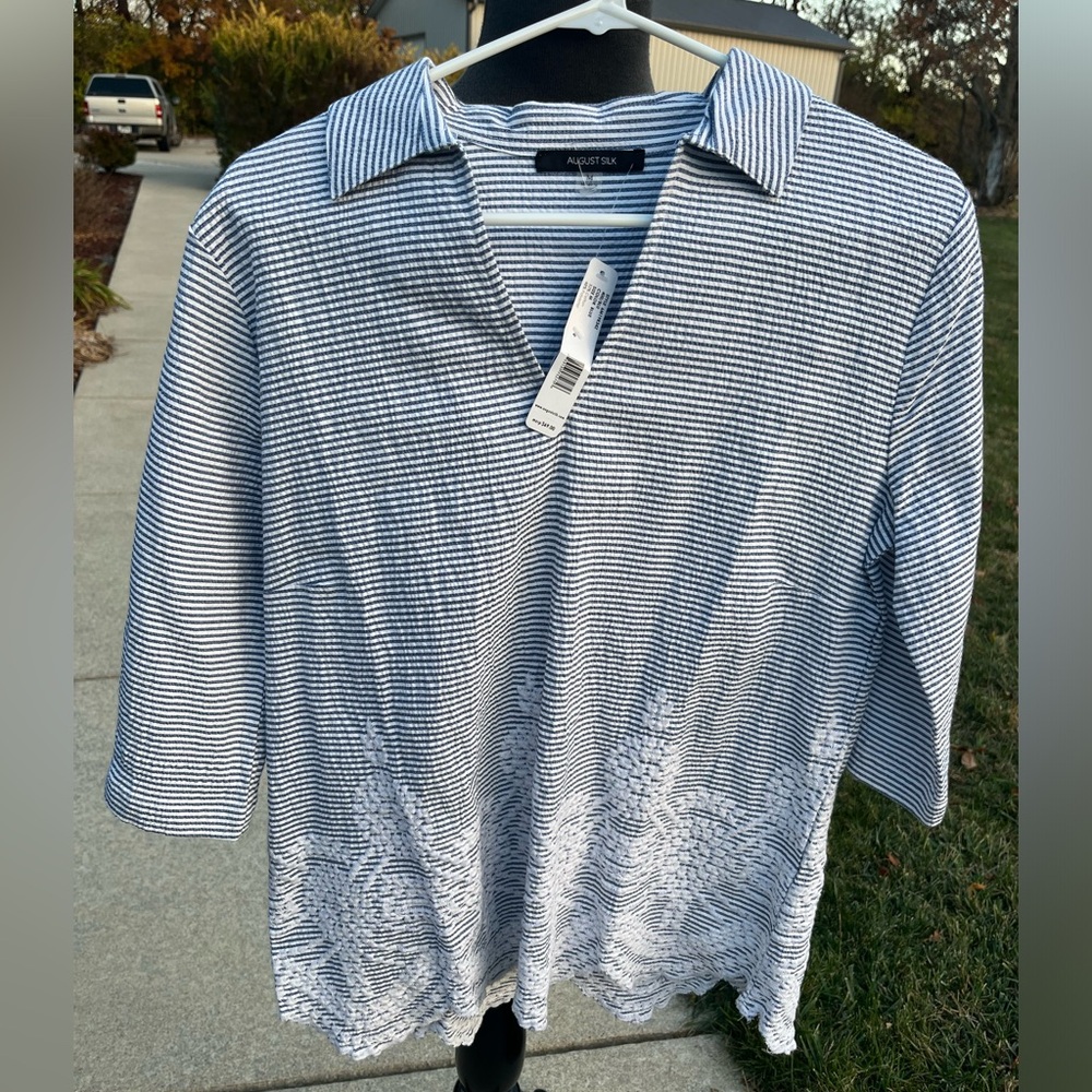 New August Silk medium ladies embroidered striped top
